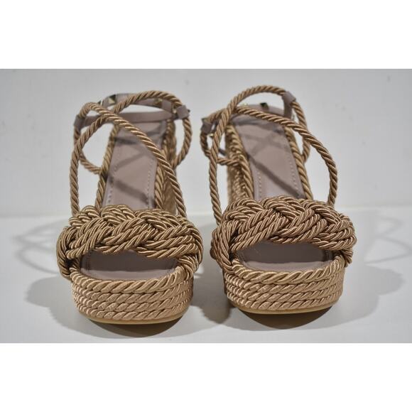 Valentino Rockstud Torchon Poudre Nude Cord Rope Wedge Ankle Strap Sandal 41 - Picture 5 of 11